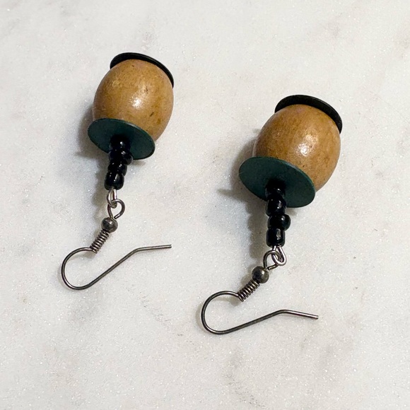 Handmade Bohemian Large Wooden Bead Dangle Earrings - Picture 5 of 13